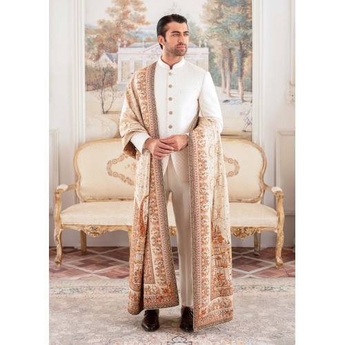 ZGMP1715 Off White Silk Jamawar Prince Suit
