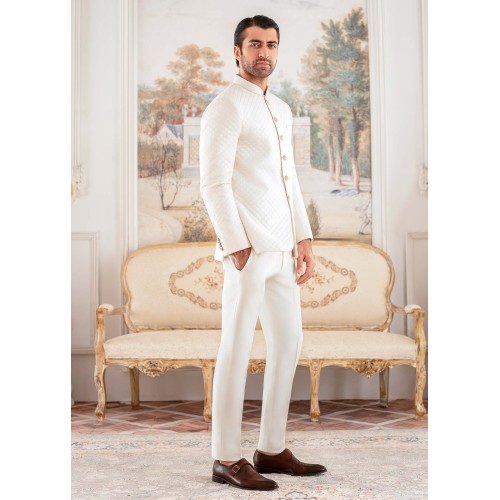 ZGMP1715 Off White Silk Jamawar Prince Suit