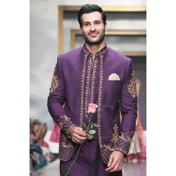 ZGMP1911 Purple Suiting Fabric Prince Coat