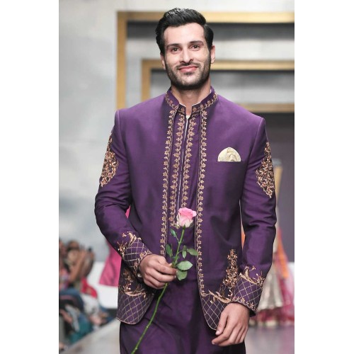 ZGMP1911 Purple Suiting Fabric Prince Coat