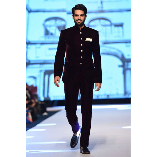 ZGMP1912 Maroon Velvet Prince Suit
