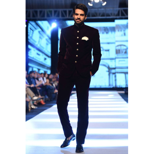 ZGMP1912 Maroon Velvet Prince Suit