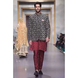 ZGMP1920 Black Raw Silk Prince Coat