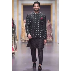 ZGMP1921 Black Raw Silk Prince Coat