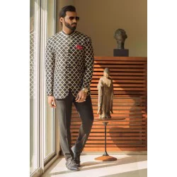 ZGMP1925 Black Raw Silk Prince Suit
