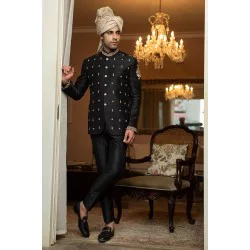 ZGMP1930 Black Raw silk Prince Suit
