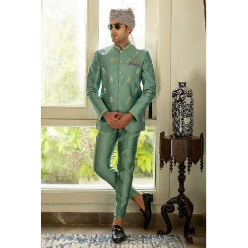 ZGMP1935 Green Sheen Raw Silk Prince Suit
