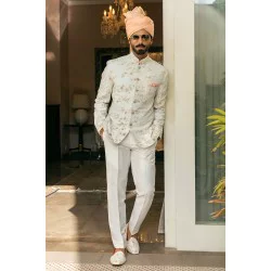 ZGMP1939 Off White Raw Silk Prince Suit