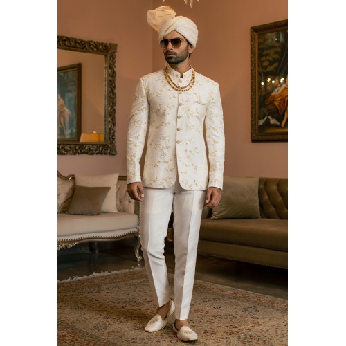 ZGMP1940 Off White Raw Silk Prince Suit