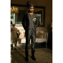 ZGMP1941 Black Raw Silk Prince Suit