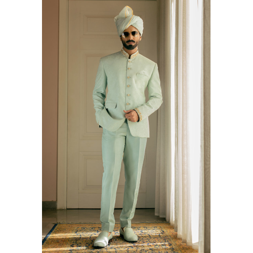 ZGMP1942 Cambridge Blue Jamawar Prince Suit