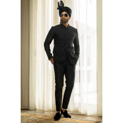 ZGMP1945 Black Raw Silk Prince Suit