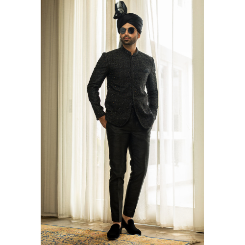 ZGMP1945 Black Raw Silk Prince Suit