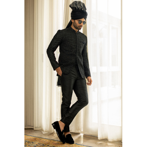 ZGMP1945 Black Raw Silk Prince Suit