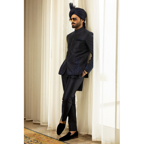 ZGMP1946 Dark Navy Blue Raw Silk Prince Suit
