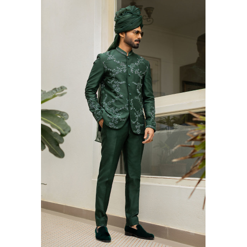 ZGMP1947 English Green Raw Silk Prince Suit