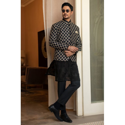 ZGMP1948 Black Raw Silk Prince Coat
