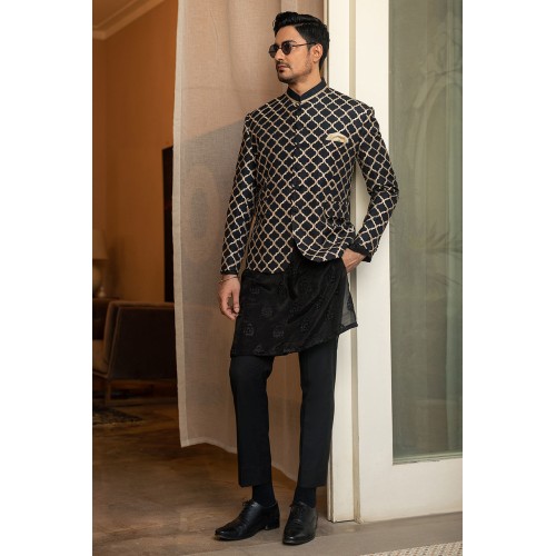ZGMP1948 Black Raw Silk Prince Coat