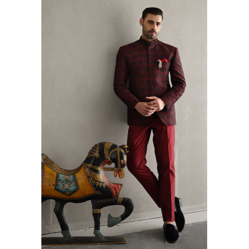 ZGMP1951 Japanese Carmine Jamawar Prince Suit