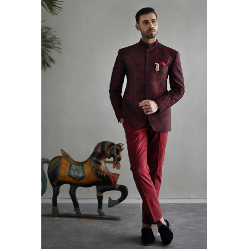 ZGMP1951 Japanese Carmine Jamawar Prince Suit