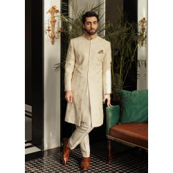 ZGMS1210 Cornsilk Raw Silk Sherwani