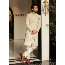 ZGMS1210 Cornsilk Raw Silk Sherwani