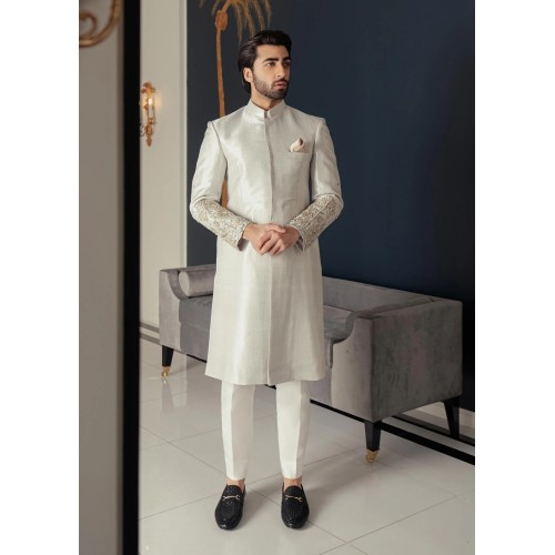 ZGMS1211 Silver Jamawar Sherwani