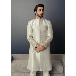 ZGMS1211 Silver Jamawar Sherwani