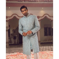 ZGMS1407 Powder Blue Karandi Sherwani