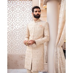 ZGMS1408 Old Lace Embroidered Fabric Sherwani
