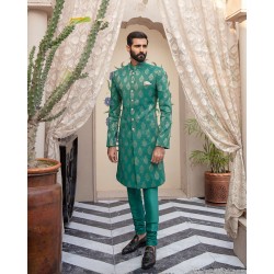 ZGMS1409 Persian Green Jamawar Sherwani
