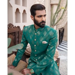 ZGMS1409 Persian Green Jamawar Sherwani