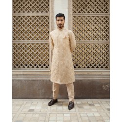 ZGMS1411 Antique White Embroidered Fabric Sherwani