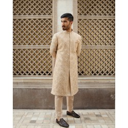 ZGMS1411 Antique White Embroidered Fabric Sherwani