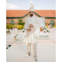 ZGMS1413 Off White Karandi Sherwani