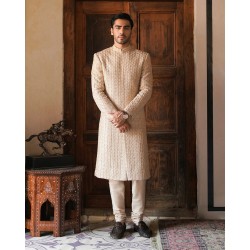 ZGMS1414 Deep Peach Raw Silk Sherwani