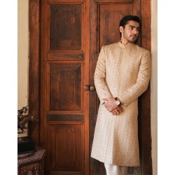 ZGMS1414 Deep Peach Raw Silk Sherwani