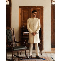 ZGMS1415 Champagne Raw Silk Sherwani