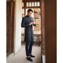 ZGMS1416 Space Cadet Raw Silk Sherwani