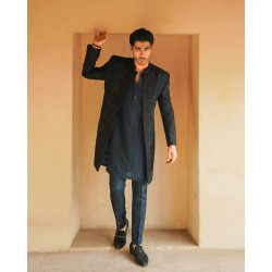 ZGMS1416 Space Cadet Raw Silk Sherwani