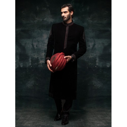 ZGMS1550 Black Velvet Sherwani