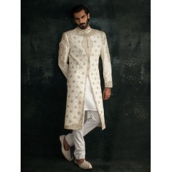 ZGMS1551 Cosmic Latte Raw Silk Sherwani