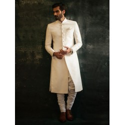 ZGMS1552 Ivory Raw Silk Sherwani