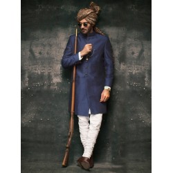ZGMS1554 Navy Ombre Raw Silk Sherwani