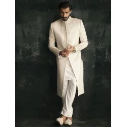 ZGMS1556 Cosmic Latte Jamawar Sherwani