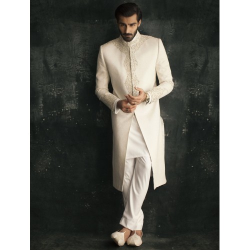 ZGMS1556 Cosmic Latte Jamawar Sherwani