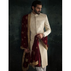 ZGMS1557 Cornsilk Jamawar Sherwani