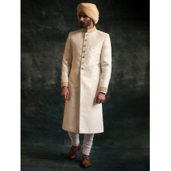 ZGMS1558 Antique White Raw Silk Sherwani