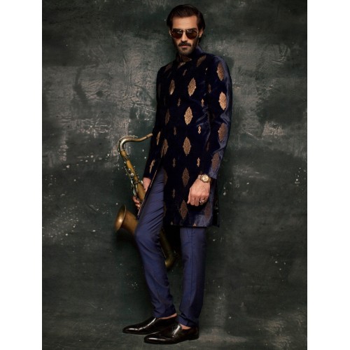 ZGMS1561 Royal Blue Velvet Sherwani