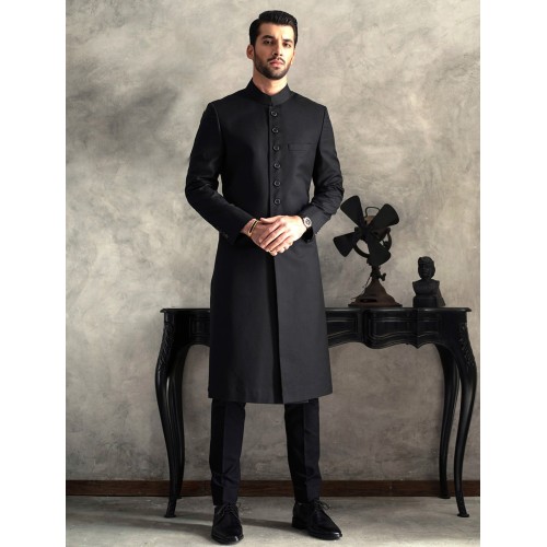 ZGMS1563 Black Suiting Fabric Sherwani